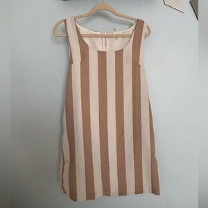 Glam Brand Tan and Cream Striped Overall Style Mini Dress